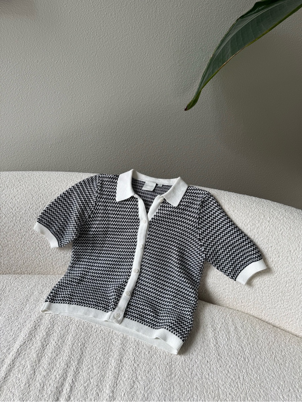 Varley Black and White Knit Button-Down Polo Top for women’s